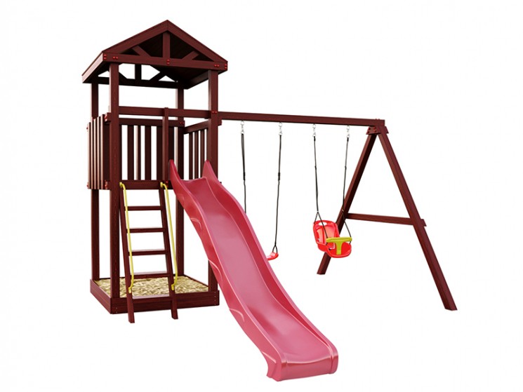 Деревянная детская площадка для дачи "Панда Фани Tower" с качельным модулем
