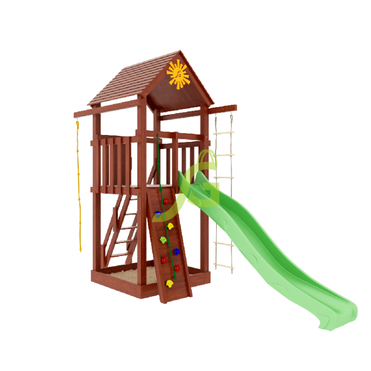 Деревянная детская площадка для дачи "Панда Фани Tower" скалодром