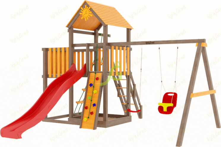 Деревянная детская площадка для дачи "Панда Фани с балконом"