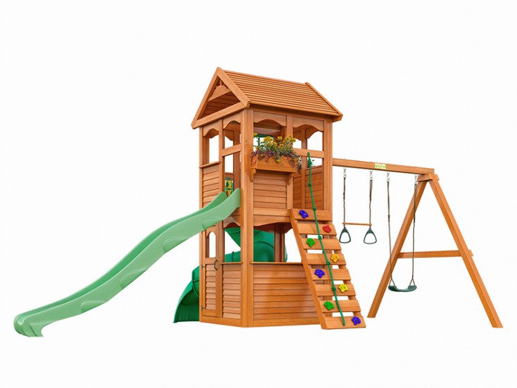 Детская деревянная площадка для дачи "Клубный домик с трубой"